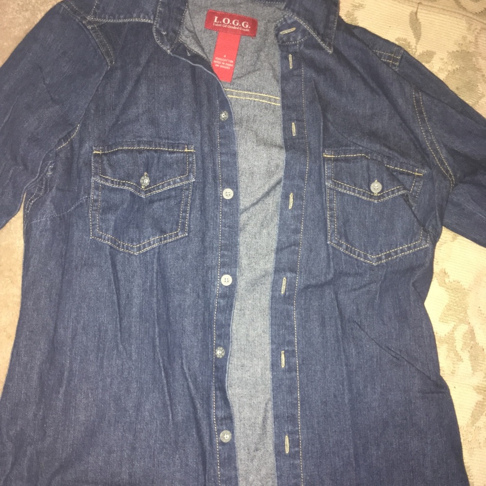 LOGG Denim Button Down 3/4 Sleeve Shirt Size 4
